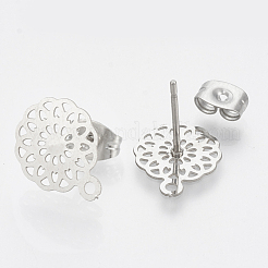 変色しない304ステンレススチールスタッドピアス金具  カン付き  花  ステンレス鋼色  13x10.5mm  穴：1mm  ピン：0.7mm&nbsp;X-STAS-S079-36B