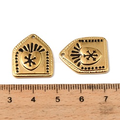 304ステンレススチールエナメルペンダント  聖心チャーム付き五角形  18KGP本金メッキ  イオンプレーティング（ip）  ブラック  21x18x2.5mm  穴：1.2mm&nbsp;STAS-I371-19G-02