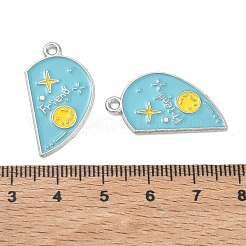 合金エナメルチャーム  月と星のチャームが付いたハート  スプリットペンダント  プラチナ  27x15x1mm  穴：1.6mm&nbsp;AL-CBA292F-01F-P