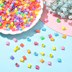120g 不透明ポリスチレン（PS）プラスチックヨーロピアングルーブビーズ  大穴ビーズ  グルーブ付きカラム  ミックスカラー  7x6.5mm  穴：4mm&nbsp;KY-YW0002-24