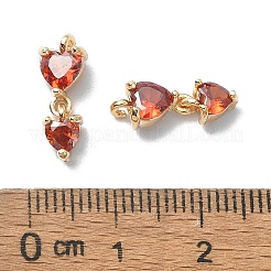 真鍮チャーム  シエナガラス付き  ハートチャーム  18KGP本金メッキ  16x5.5x4mm  穴：1.2mm&nbsp;KK-A194-10G