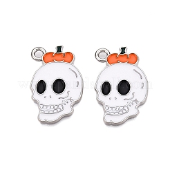 ハロウィンテーマアロイエナメルペンダント  カドミウムフリー＆ニッケルフリー＆鉛フリー  プラチナ  スカル  28x17x1mm  穴：2mm&nbsp;ENAM-T020-08B