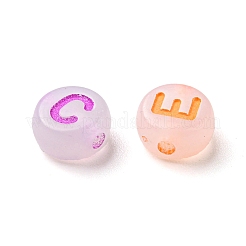 透明蓄光アクリルビーズ  文字でフラットラウンド  ミックスカラー  7x4mm  穴：1.4mm  3600個/ 500g&nbsp;OACR-I006-04A