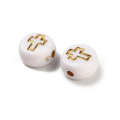 不透明アクリルビーズ  ゴールドライン入り  クロスとフラットラウンド  ゴールド  7x4mm  穴：1.5mm  約3600個/500g&nbsp;MACR-C038-02