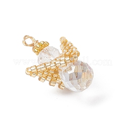 ガラスチャーム  天使  ガラスシードビーズと銅線付き  多面カット  ミックスカラー  22x15x11mm  穴：1.8mm&nbsp;PALLOY-MZ00955