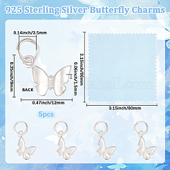 スターリングシルバーチャーム5個925個  銀色のメッキ  丸カン付き  蝶  12x9x1.5mm  穴：3.5mm&nbsp;STER-BBC0009-44A