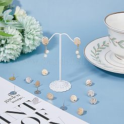24個 2色 ハンマー加工真鍮スタッドピアス金具  フラットラウンド  ニッケルフリー  プラチナ·ゴールデン  10mm  穴：1mm  ピン：0.6mm  12個/カラー&nbsp;KK-FH0002-33