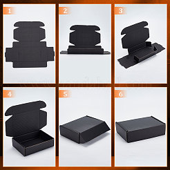 折りたたみ可能な厚紙のメーラーボックス  配送ボックス  長方形  ブラック  完成品：15.3x10.4x4.3cm&nbsp;CON-WH0098-07