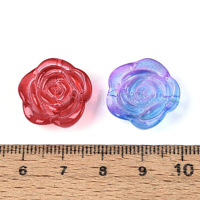 ベーキングペイント透明ガラスビーズ  花バラ  ミックスカラー  18.5x19x7.5mm  穴：1.3~1.5mm&nbsp;DGLA-T004-40A-M-1