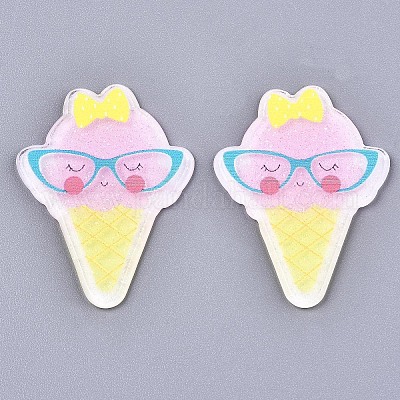 アクリルカボション  グリッターパウダー付き  アイスクリーム  カラフル  36x27x2mm&nbsp;KY-S167-016-1