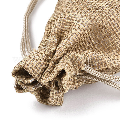 Polyester Imitation Burlap Packing Pouches Drawstring Bags&nbsp;X-ABAG-R005-9x7-15-1