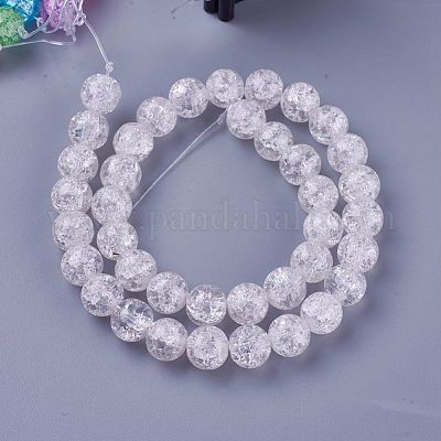 クラックガラスビーズ連売り  ラウンド  透明  10~10.5mm  穴：1.5mm  約38~39個/連  14.56インチ〜15.15インチ（37~38.5cm）&nbsp;CCG-E002-10mm-07-1