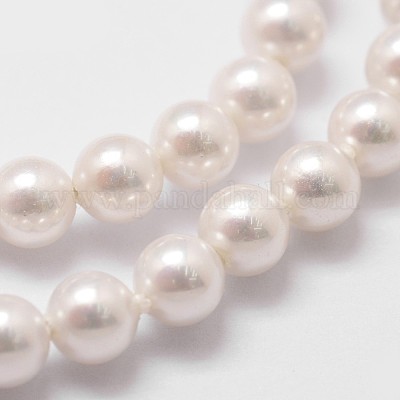 シェルパールビーズ連売り  グレードA  洗練された  ラウンド  ホワイト  6mm  穴：1mm  約63個/連  15.70''（39.88センチメートル）&nbsp;BSHE-L025-01-6mm-1
