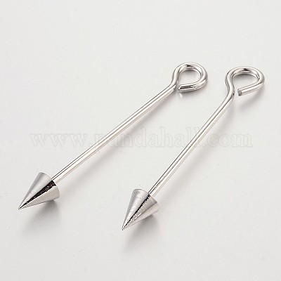 真鍮製スプリットアイピン  矢印  プラチナ  52~62x6mm  穴：2.7~4mm  ピン：1.4~1.5mm&nbsp;KK-O089-08P-1