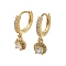 Brass Dangle Earrings, with Glass, Flat Round, 21x7mm