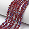Electroplate Glass Beads Strands, Half Plated, Blue Plated, Faceted, Rondelle, Dark Red, 4x3.5mm, Hole: 0.4mm, about 100~110pcs/strand, 14.5~15.7 inch(37~40cm)