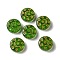 Transparent Lampwork Beads, Flat Round with Moon & Stars, Lime Green, 13x5mm, Hole: 1mm, about 70~82pcs/100g