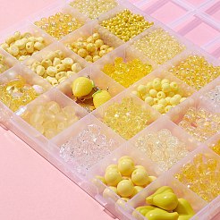 DIY チャーム ストレッチ ブレスレット メイキング キット  アクリル バイコーン & ハート & スター & 花 & イミテーション パール ビーズを含む  ガラスシードビーズ  合金エナメル & レジン ペンダント  きいろ  2128個/袋&nbsp;DIY-FS0003-35