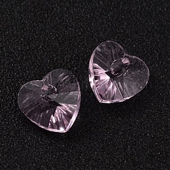 ロマンチックなバレンタインデーアイデアガラスチャーム  ファセット付き心臓ペンダント  パールピンク  18x18x10mm  穴：1mm&nbsp;G030V18mm-02