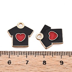 合金エナメルチャーム  ハート柄のTシャツ  ライトゴールド  ブラック  16x16x1mm  穴：2mm&nbsp;ENAM-S121-088C