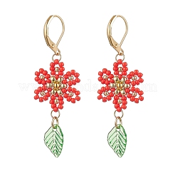 304 Stainless Steel Flower with Leaf Leverback Earrings&nbsp;EJEW-MZ00456