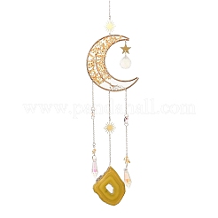 Wire Wrapped Natural Yellow Quartz Moon with Tree of Life Pendant Decorations&nbsp;HJEW-K046-07G-02
