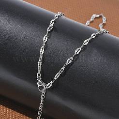 4mm 304ステンレススチール製ダブチェーンネックレス  変色なし  ステンレス鋼色  17.72インチ（45cm）  リンク：7.5x4x0.8mm&nbsp;NJEW-D328-03P-01