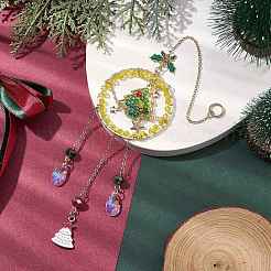 Glass Beads Wire Wrapped Brass Christmas Tree Pendant Decoration&nbsp;HJEW-TA00235
