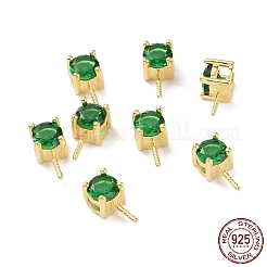 スターリングシルバーペグベイル925個  キュービックジルコニア付き  正方形  ゴールドカラー  グリーン  9x4x4.5mm  穴：2.5x1.5mm  ピン：0.6mm&nbsp;STER-D035-47G-05