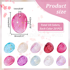 200個10色の透明スプレー塗装ガラスチャームセット  花弁  ミックスカラー  12x8x4.5mm  穴：1mm  20個/カラー&nbsp;GLAA-GA0001-83