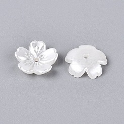 Absプラスチック模造真珠ビードキャップ  5  - 花びらの花  ホワイト  11.5x12x3mm  穴：1.5mm&nbsp;KY-Q004-03A