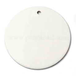 クリスマス手作りプリント磁器ビッグペンダント  フラットラウンドのチャーム  雪だるま  76x3.5mm  穴：5mm&nbsp;PORC-F009-04