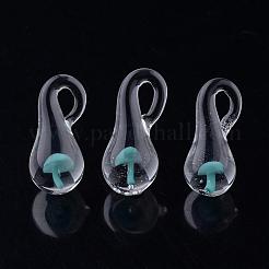 手作りランプワークガラスペンダント  パイレックス  キノコ  空色  21~25x9~10mm  穴：3~4mm&nbsp;LAMP-Q028-12B
