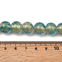 ゴールドサンドランプワークビーズ連売り  ドローベンチスタイル  ラウンド  ディープスカイブルー  12mm  穴：0.8mm  約30個/連  13.19''（33.5センチメートル）&nbsp;LAMP-P071-12mm-06