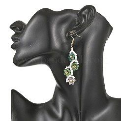 Flower Glass Seed Beaded Dangle Earrings&nbsp;EJEW-MZ00775-02