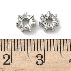 真鍮製マイクロパヴェキュービックジルコニアビーズ  ラウンド  プラチナ  6.5x3mm  穴：2mm&nbsp;KK-S350-13A-P