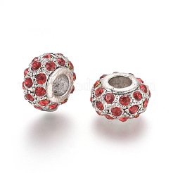 アンティークシルバーメッキ合金ヨーロピアンビーズ  大穴ビーズ  ラインストーン付き  ロンデル  ライトシャム  13.5x8mm  穴：5mm&nbsp;MPDL-L029-X03-AS