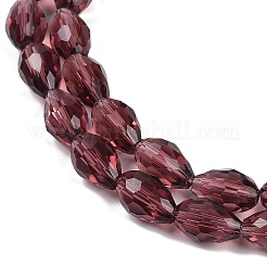 透明ガラスビーズ連売り  多面カット  ティアドロップ  インディアンレッド  15x10mm  穴：1.6mm  約46~48個/連  27.95インチ（71cm）&nbsp;EGLA-N013-T10mm-D03