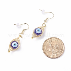 Round Lampwork Evil Eye Braided Dangle Earrings&nbsp;EJEW-JE04898-02
