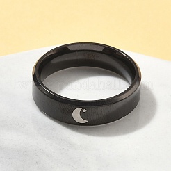 女性用ステンレス指輪201個  ムーン  ブラック  6mm  内径：18mm&nbsp;RJEW-Z092-01EB-02