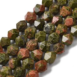 天然石ユナカイトビーズ連売り  スターカットラウンドビーズ  多面カット  7~8x7~8x7~8mm  穴：1mm  約46~47個/連  14.72''~15''（37.4~38.1センチメートル）&nbsp;G-Z119-A31-02