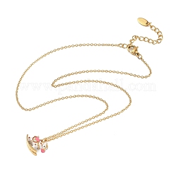 女性用304ステンレススチール製エナメル加工ロッキングホースペンダントネックレス  ゴールドカラー  ショッキングピンク  15.75インチ（40cm）&nbsp;NJEW-T022-01B