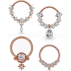 4Pcs 4 Styles 316L Surgical Stainless Steel Clear Cubic Zirconia Nose Rings&nbsp;WG79525-03