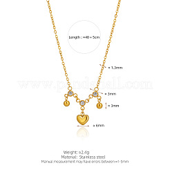 女性用304ステンレススチール製パヴェクリアキュービックジルコニアハートペンダントネックレス  18KGP本金メッキ  15.75インチ（40cm）&nbsp;WGA3869-01