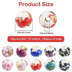 100Pcs 10 Colors Handmade Printed Porcelain Beads&nbsp;PORC-YW0001-37