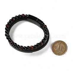 Natural Tiger Eye & Glass Round Beaded Bracelets&nbsp;BJEW-G732-02B