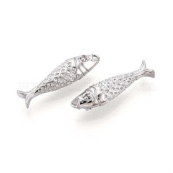 真鍮製マイクロパヴェキュービックジルコニアペンダント  魚  プラチナメッキ  20.5x6x4.5mm  穴：0.9mm&nbsp;KK-T071-37P