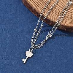 304ステンレススチールキーチャームチェーンブレスレット  女性用マルチ連売りブレスレット  ステンレス鋼色  6-3/4インチ（17cm）  ペンダント：13x5.5x1mm&nbsp;BJEW-M097-01B-P