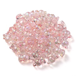 UVメッキレインボー虹色透明アクリルバブルビーズ  兎  ピンク  18x12x10mm  穴：2mm&nbsp;OACR-C007-02A