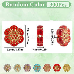 300個メッキアクリルビーズ  ライン入り  花  ミックスカラー  13x12x4mm  穴：1.2mm  約1150個/500g&nbsp;TACR-SC0001-32